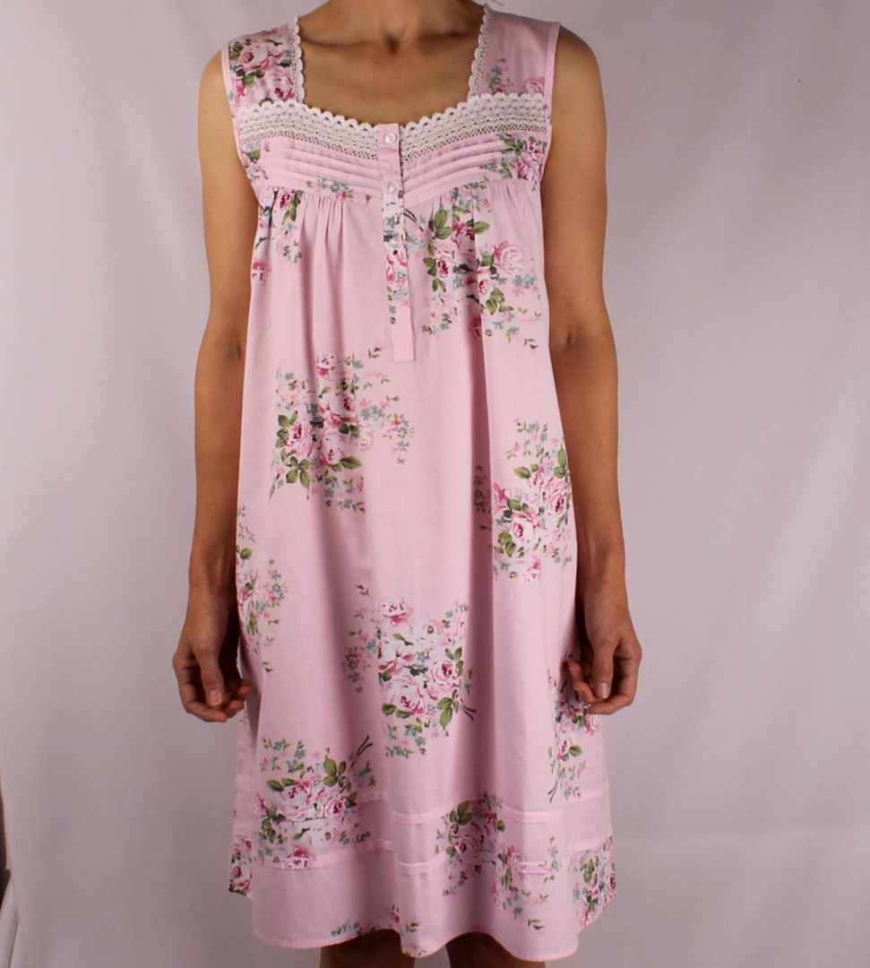 Cotton floral L/S nightie w buttons, pleats ,lace trim neck,hem and cuffs pink  Style:AL/ND-288 image 0